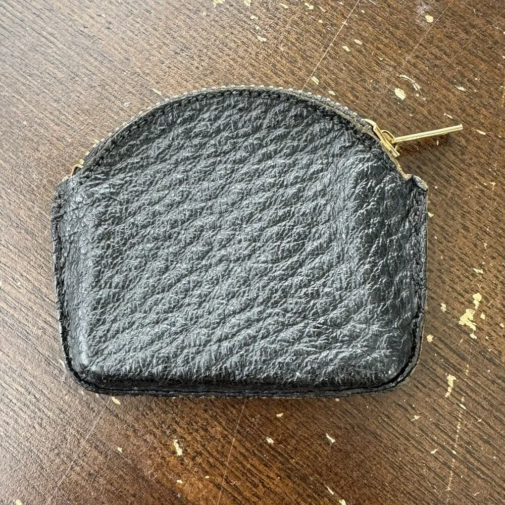 Antique Leather Pocket Coin Purse With Zipper Closure & Felt Interior